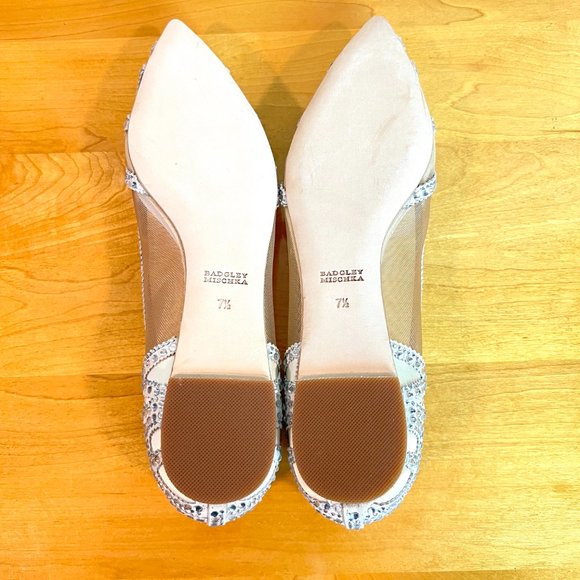 Badgley Mischka BHLDN Size 7.5 Gigi Pointed Toe Jeweled Ivory Ballet Flats Shoes - Picture 11 of 15